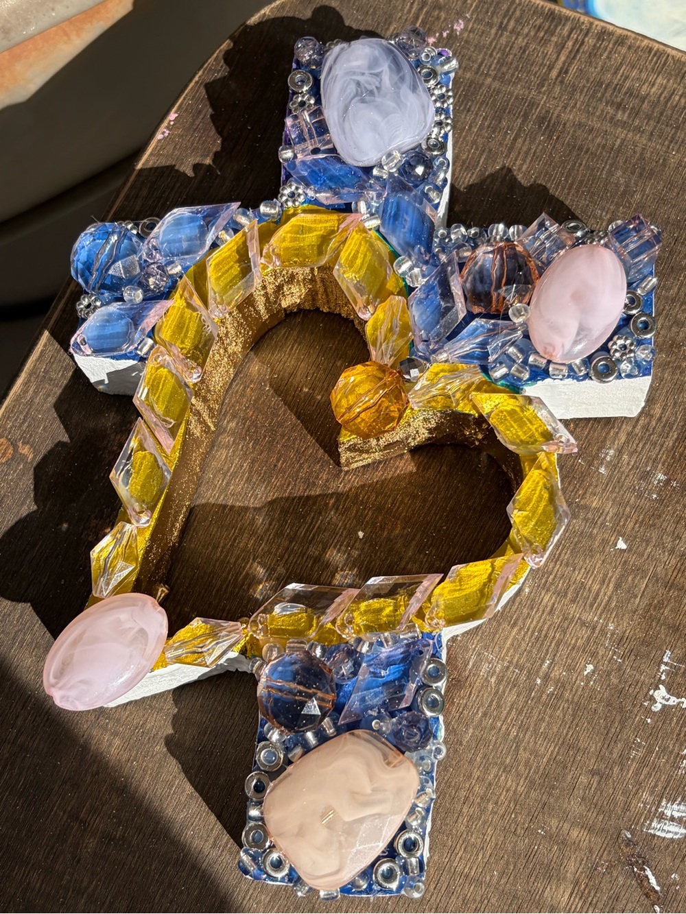Beaded Cross Frame Heart
